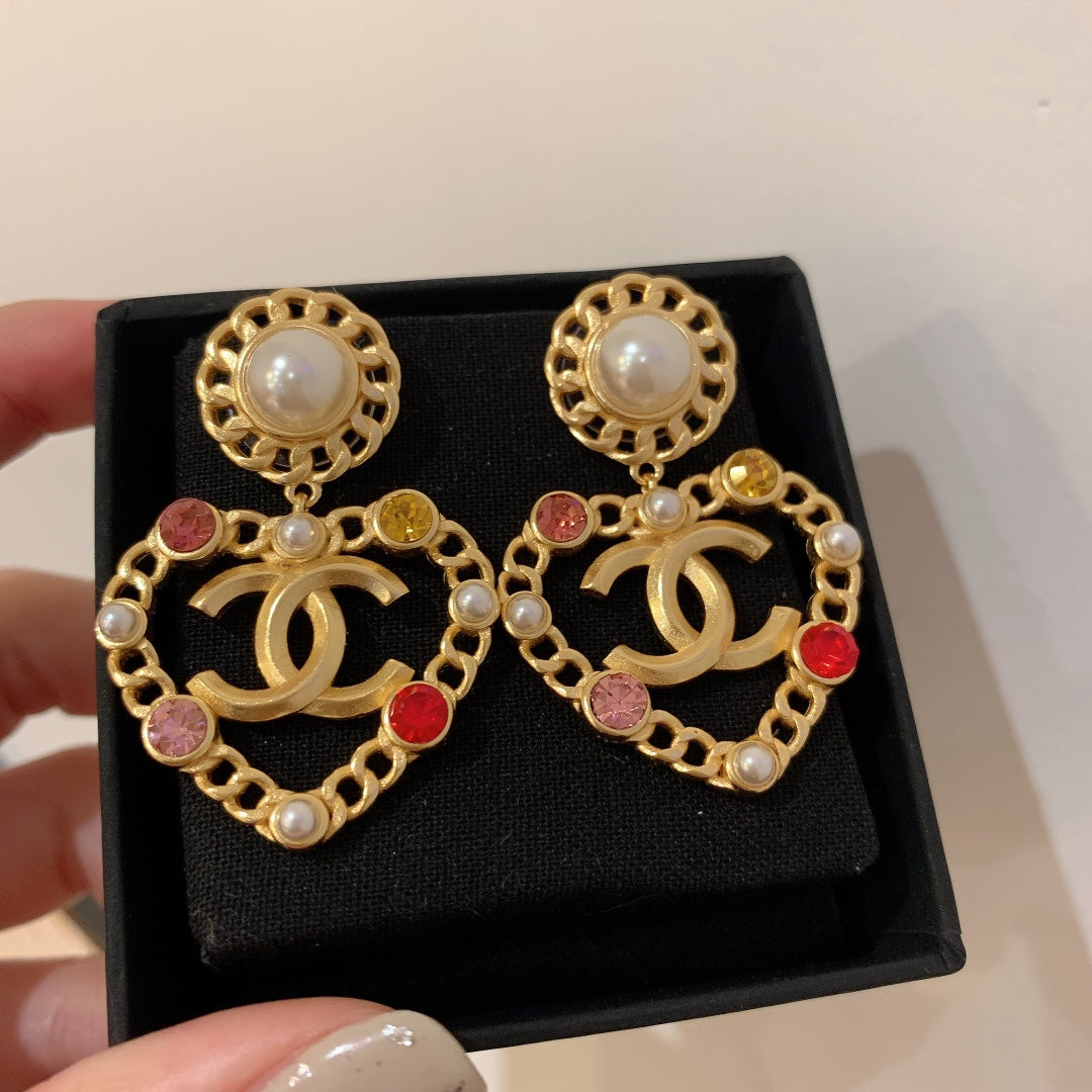 Fashion CC Love Rhinestone Pearl Earrings