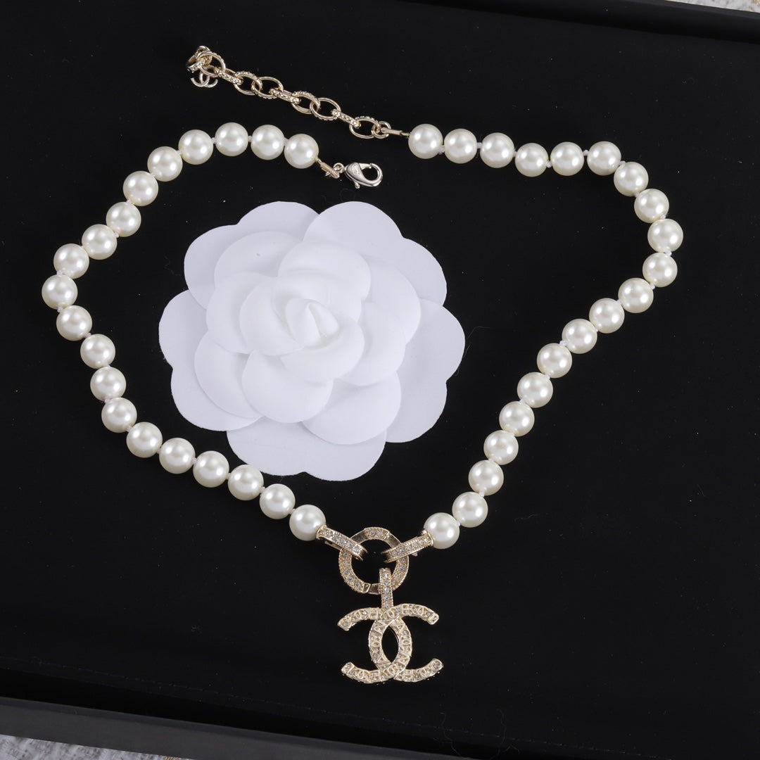 CC Pearl Rhinestone Necklace