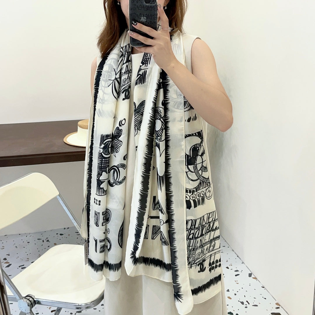 Fashion CC letter stripe printed silk scarf