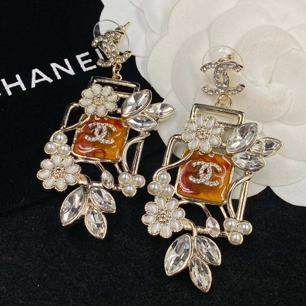 Fashion CC Pearl Rhinestone Pendant Earrings