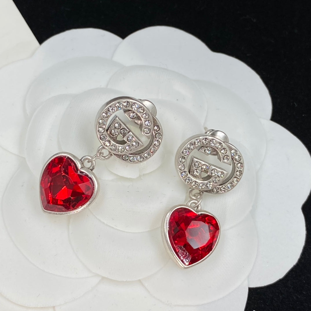 Fashion GG rhinestone heart pendant earrings