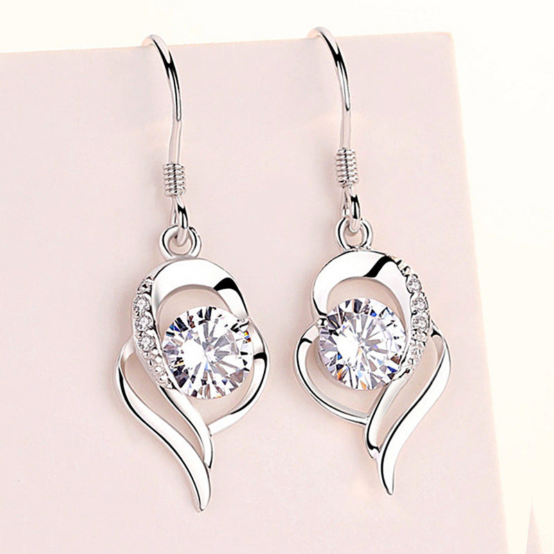 Long heart-shaped rhinestone love earrings