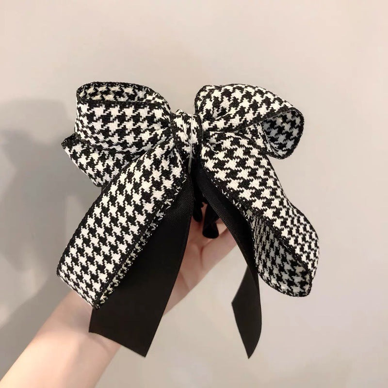 Houndstooth Bow Ribbon Banana Clip