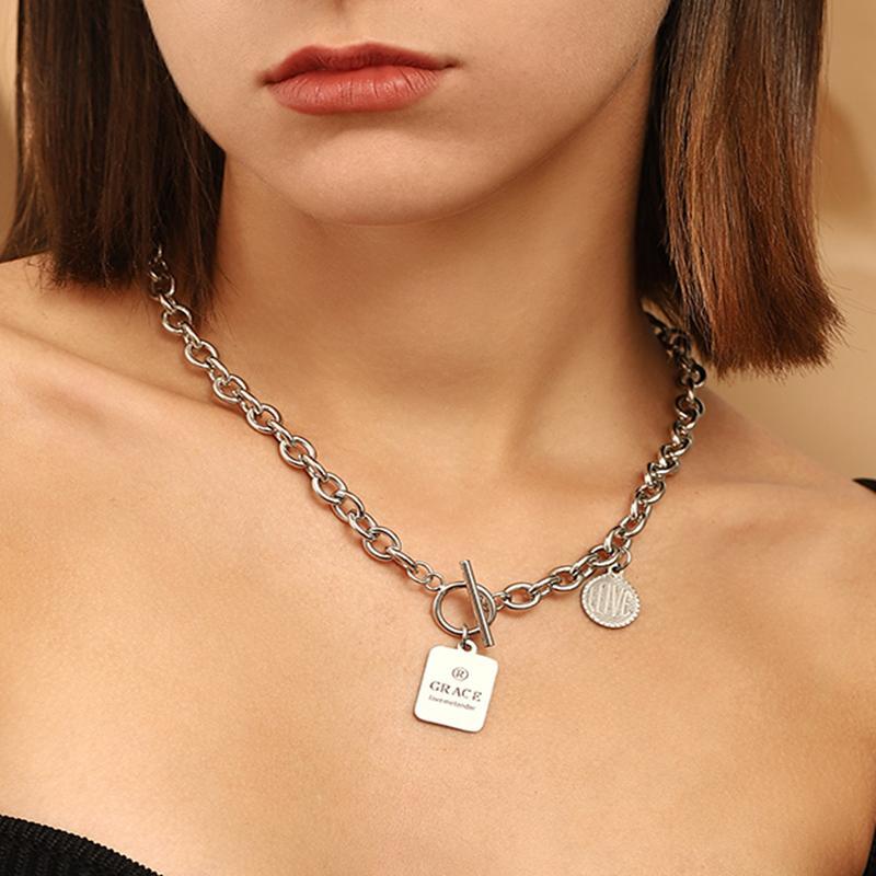 Hip Hop Square Letter Clavicle Necklace