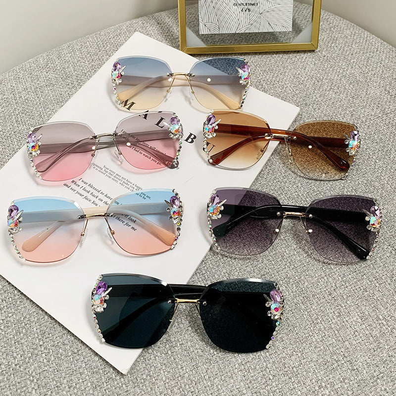 6 Dathanna Faisean Fráma Mór Sunglasses Rhinestone Polaraithe Sunglasses