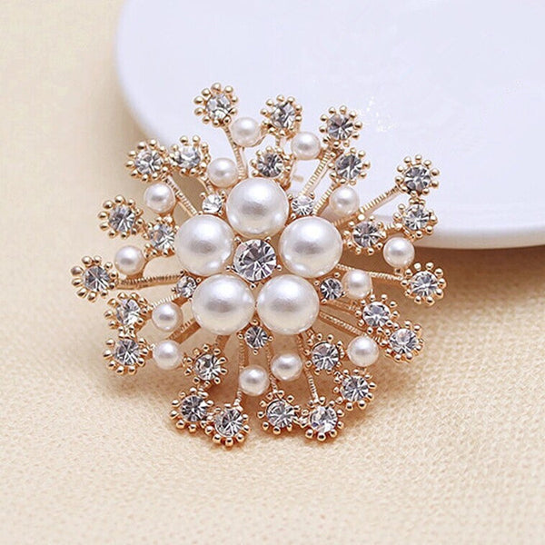 Snowflake Pearl Rhinestone Brooch