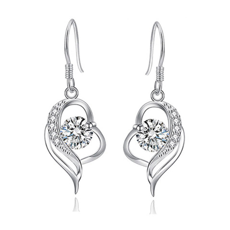 Long heart-shaped rhinestone love earrings