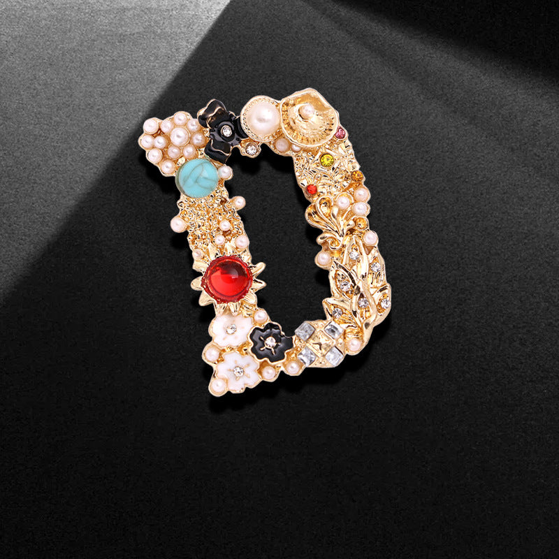 Retro Fashion Rhinestone Pearl Letter Brooch