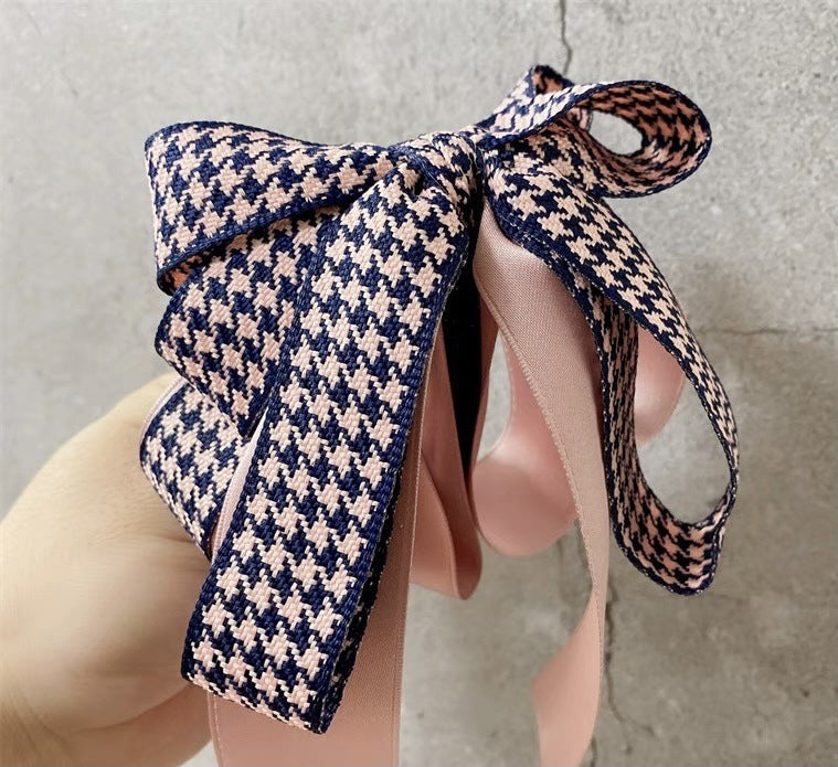 Houndstooth Bow Ribbon Banana Clip