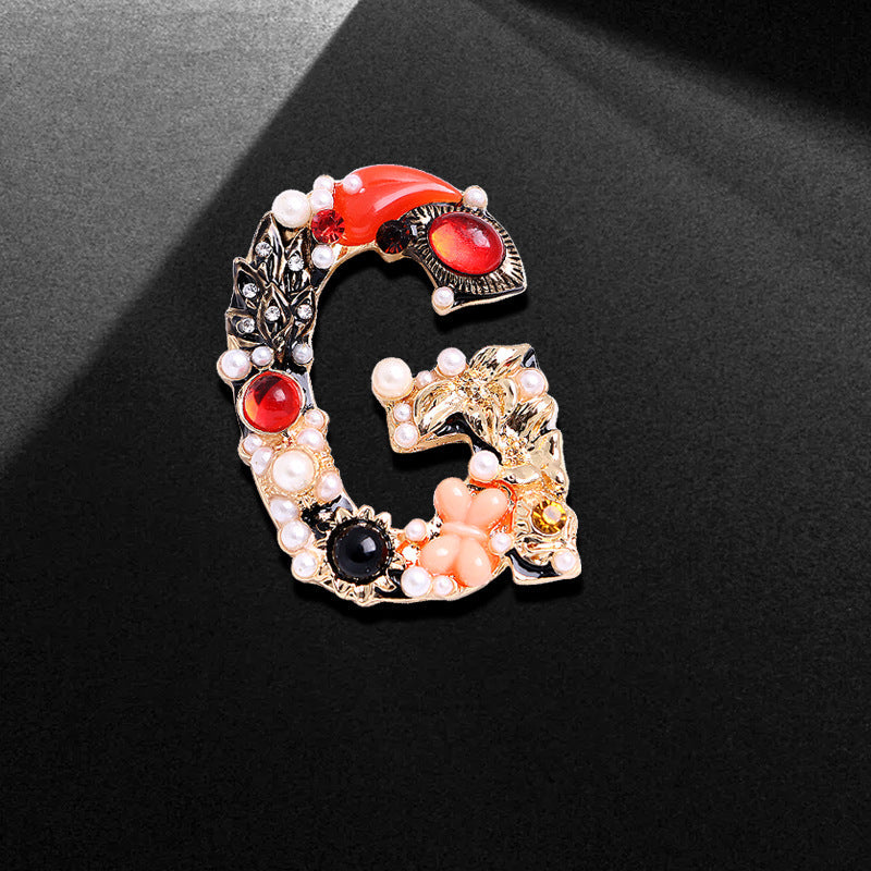 Retro Fashion Rhinestone Pearl Letter Brooch