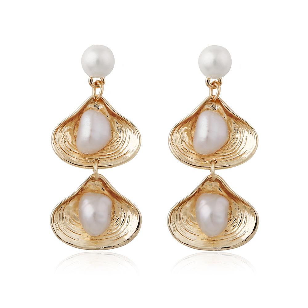 Double Shell Pearl Alloy Earrings