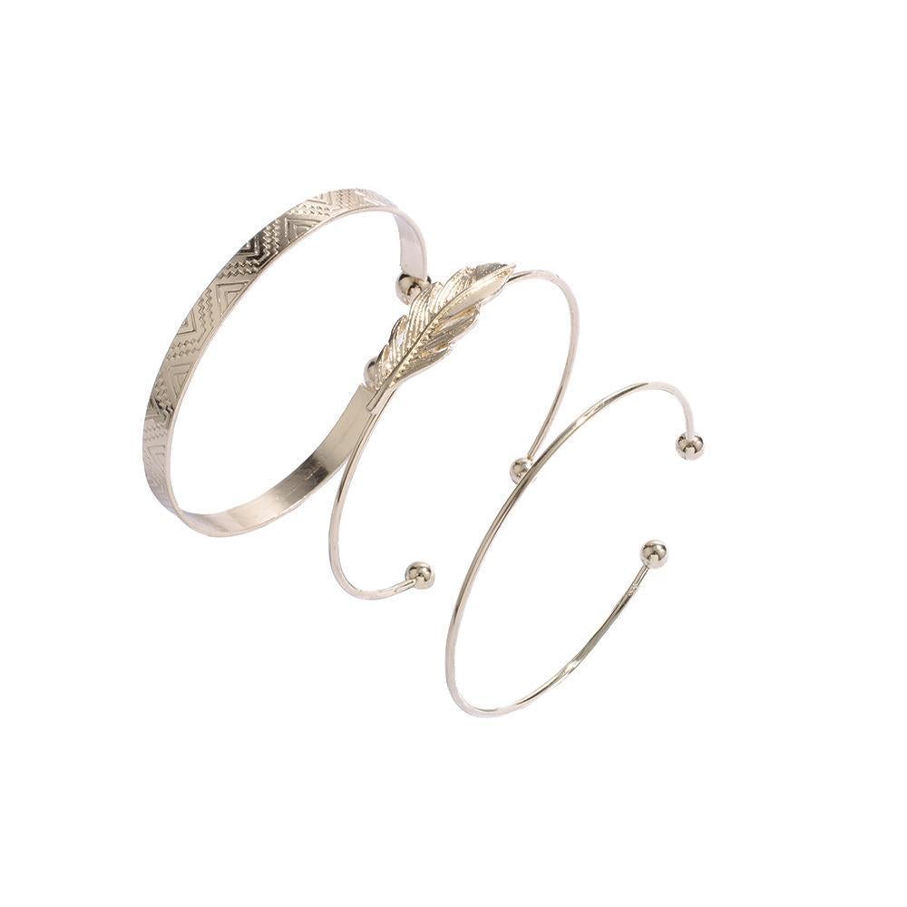 Leaf Double Ring Bangle Bracelet Combination 5-piece Set