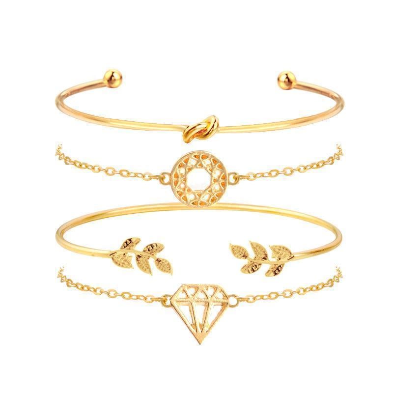 Leaf Carved Hollow Bracelet Set