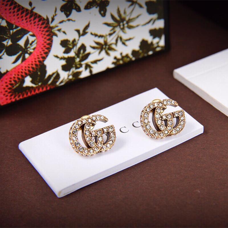 Luxury Rhinestone Double G Stud Earrings