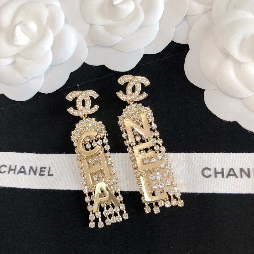 Luxury Letter Tassel Rhinestone Earrings