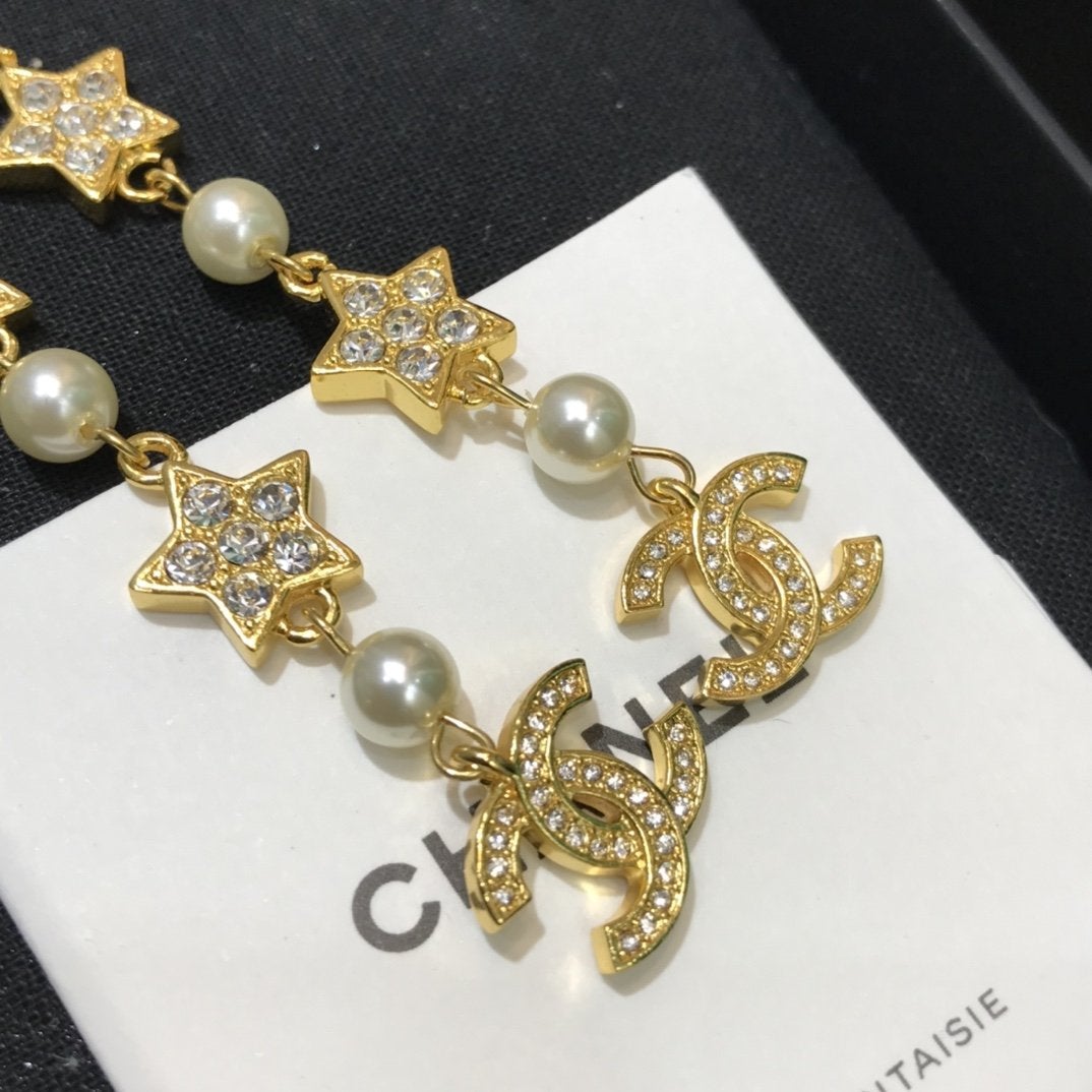 Luxury Pearl Rhinestone Star Pendant Earrings