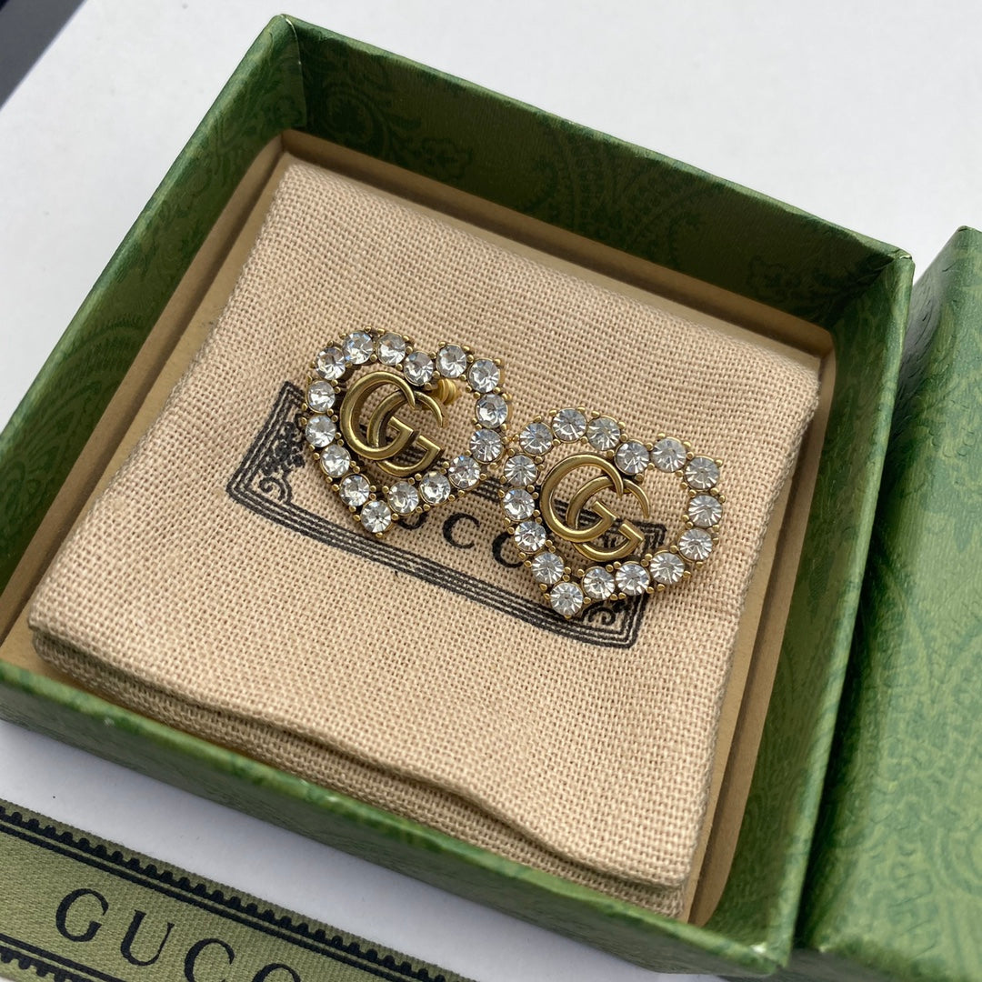 Faisean dúbailte G croí-chruthach cluaise rhinestone