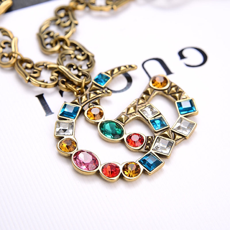 Fashion Double G Seven Color Rhinestone Necklace