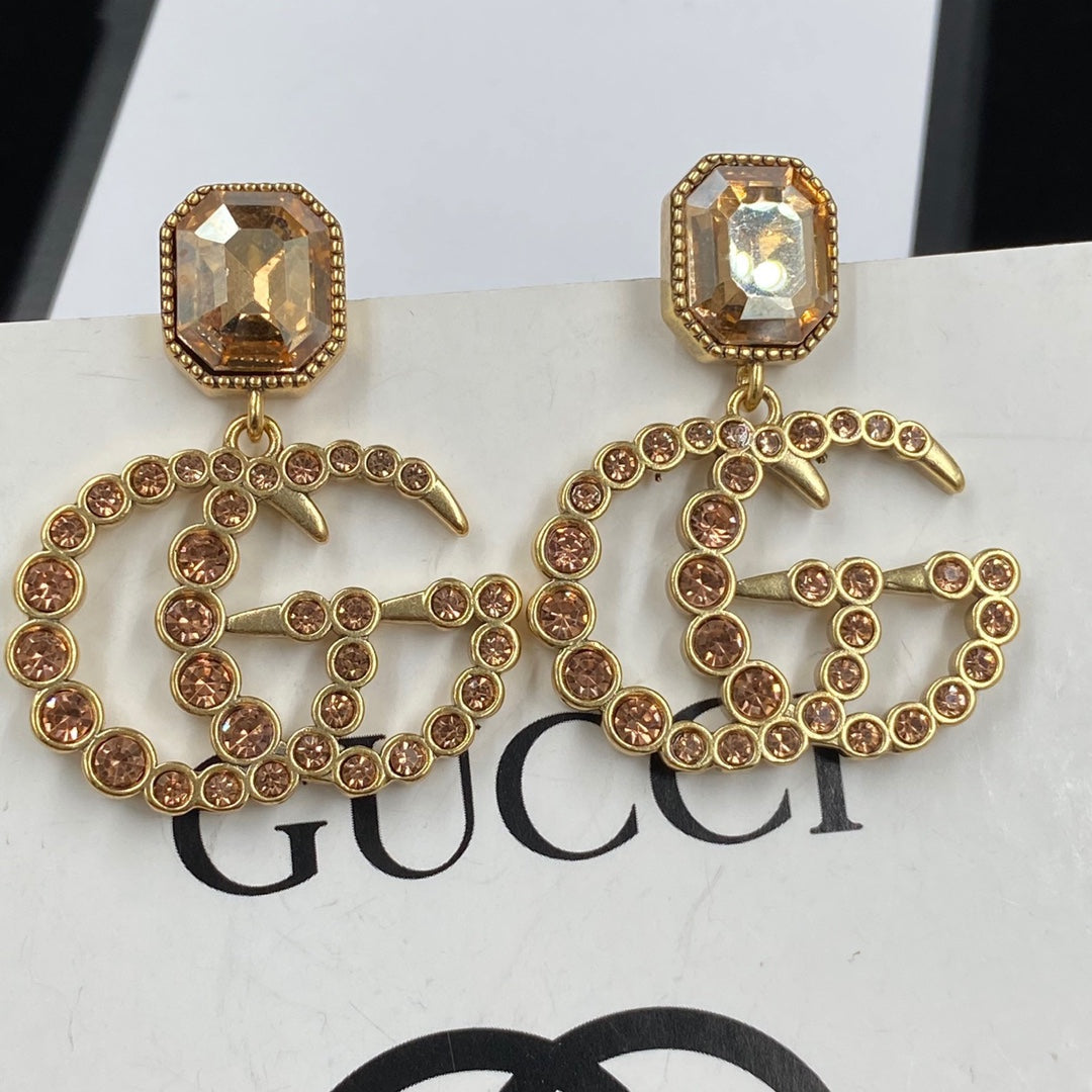 Faisean Double G Rhinestone siogairlín Earrings