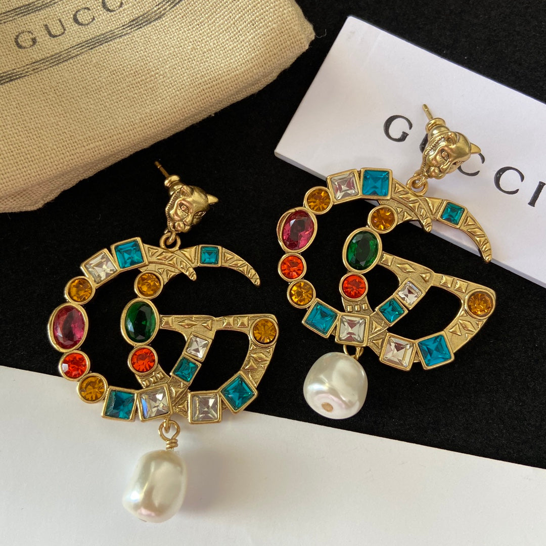 Fashion Double G Pendant Pearl Earrings