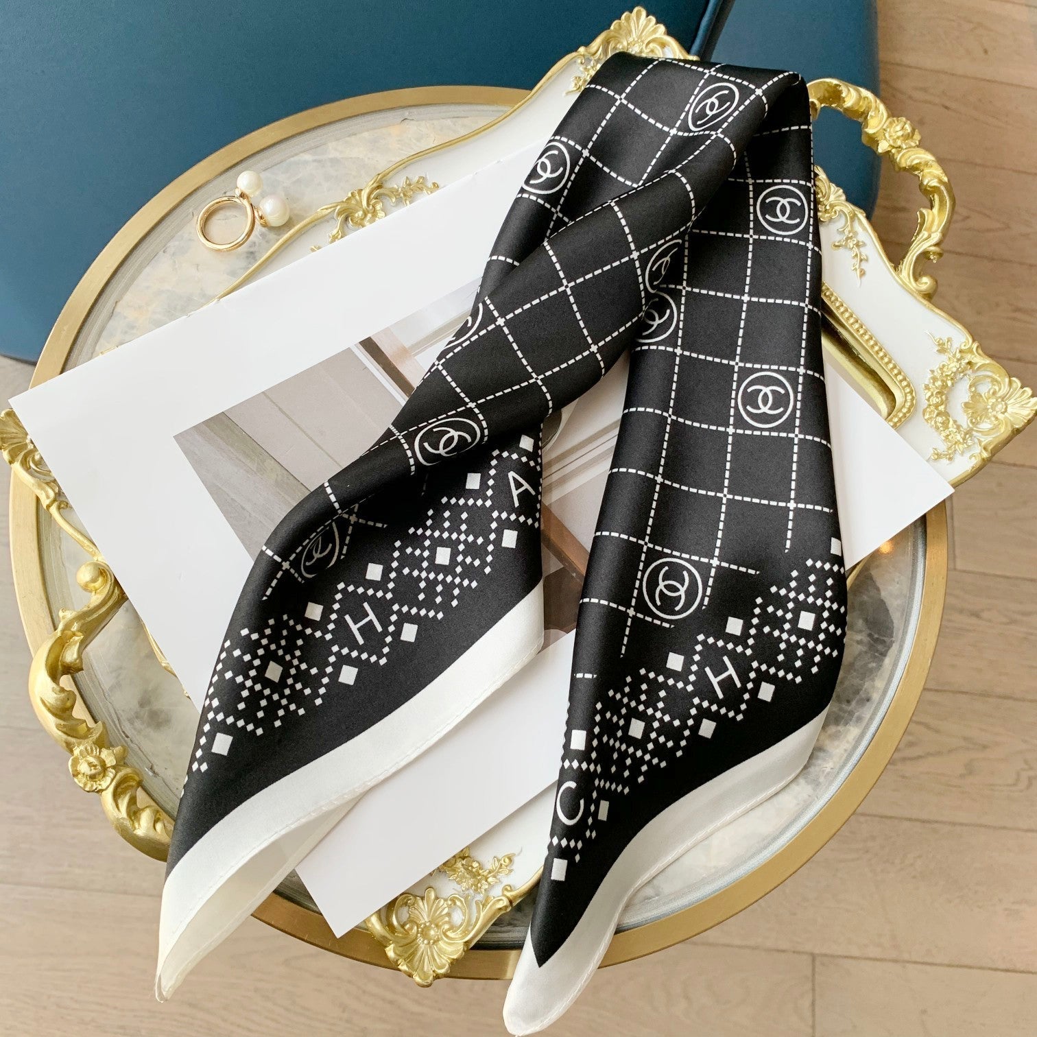 Pure Color Double C Plaid Silk Scarf