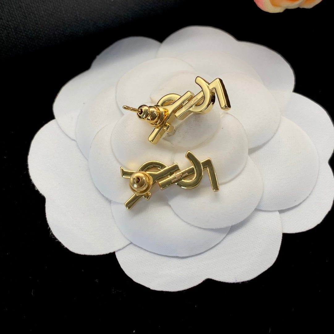 Classic YSL letter earrings with rhinestones