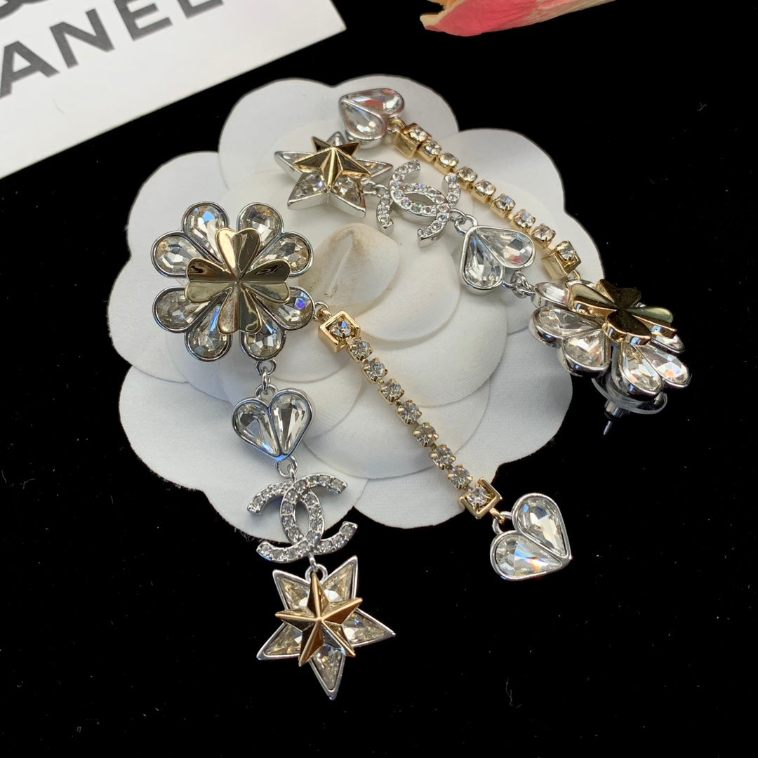 Fashion CC Rhinestone Star Heart Dangle Earrings