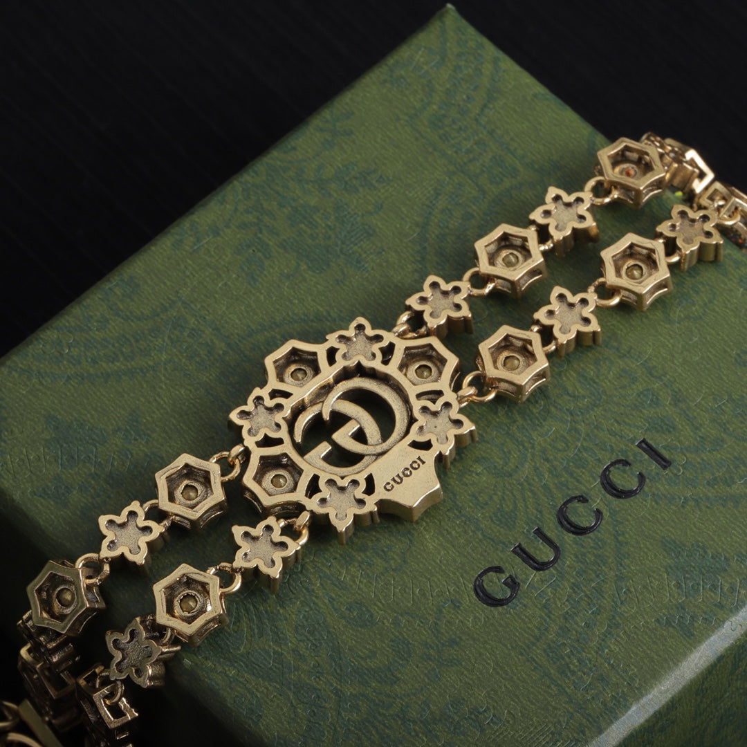 Faisean GG bláth rhombus bracelet rhinestone heicseagánach