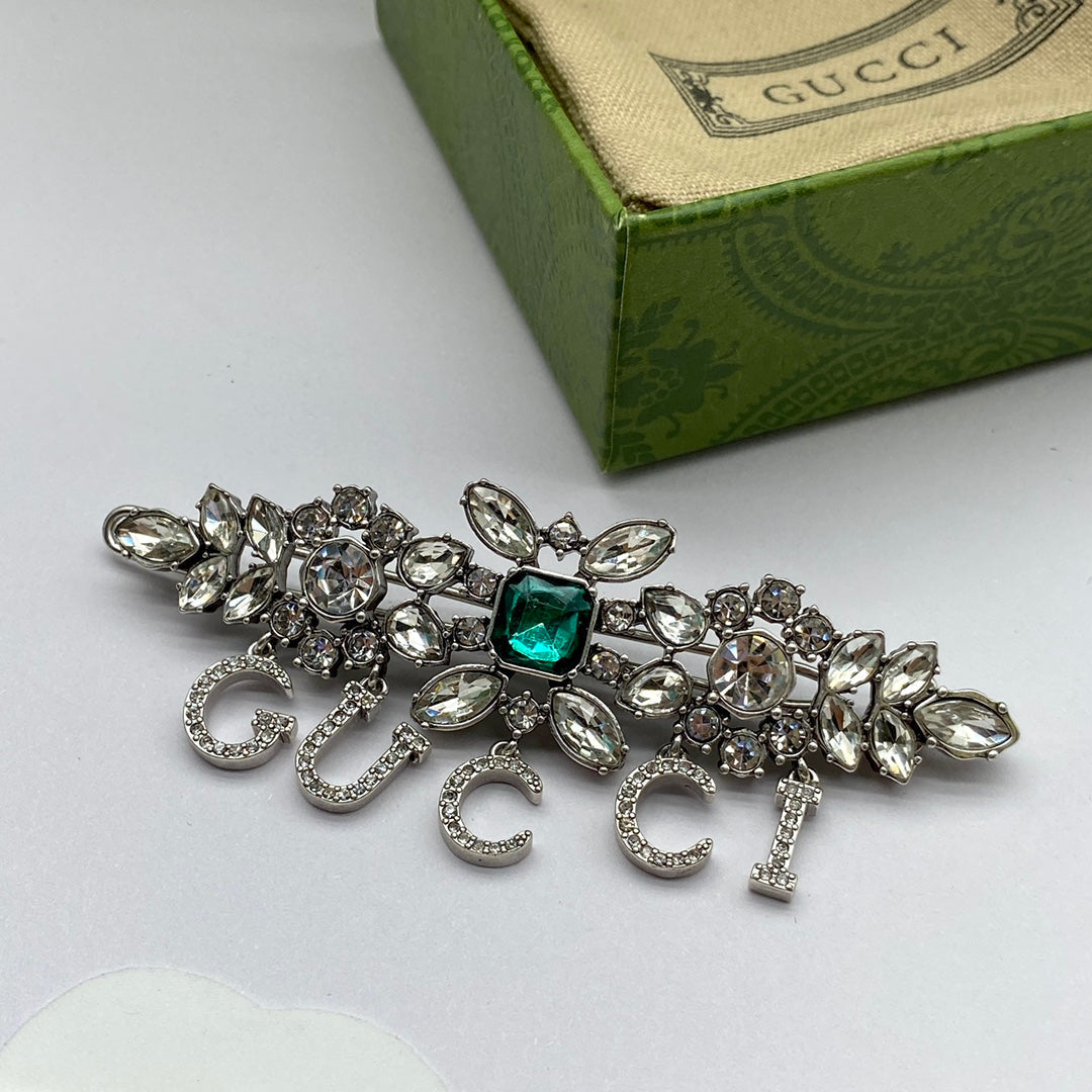 Fashion GG rhinestone letter pendant hair clip