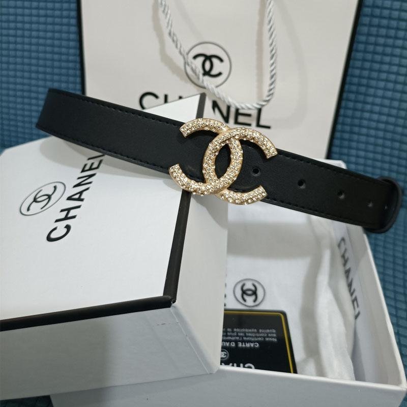 2 Colors Luxury Double C Diamond Black Leather Belt