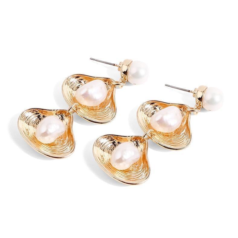 Double Shell Pearl Alloy Earrings