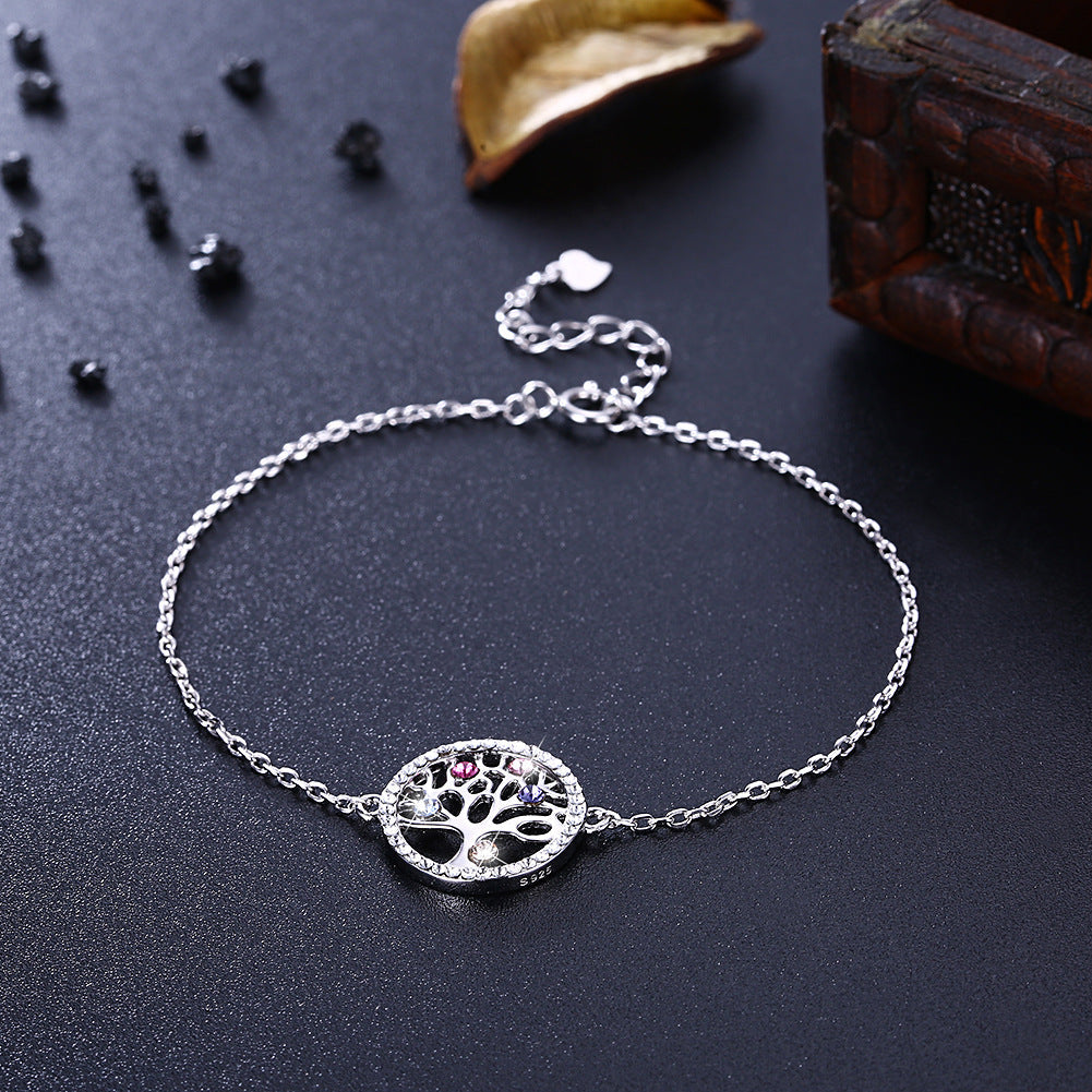 Modisches Lebensbaum-Armband aus Sterlingsilber mit österreichischen Kristallen