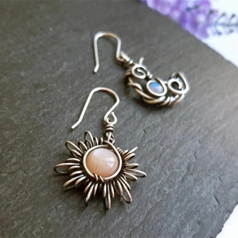 Retro Bohemian Sun Moon Asymmetrical Earrings