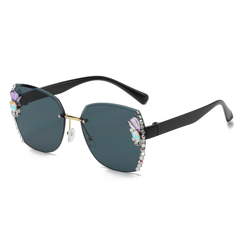 6 Dathanna Faisean Fráma Mór Sunglasses Rhinestone Polaraithe Sunglasses