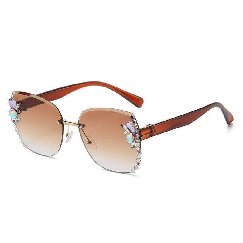 6 Dathanna Faisean Fráma Mór Sunglasses Rhinestone Polaraithe Sunglasses