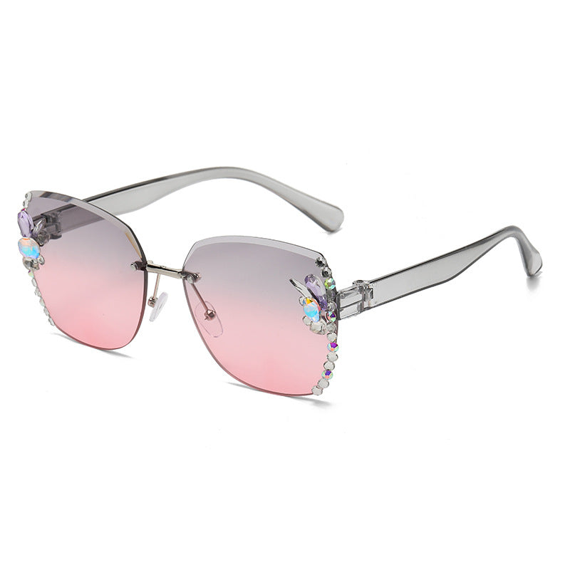 6 Dathanna Faisean Fráma Mór Sunglasses Rhinestone Polaraithe Sunglasses