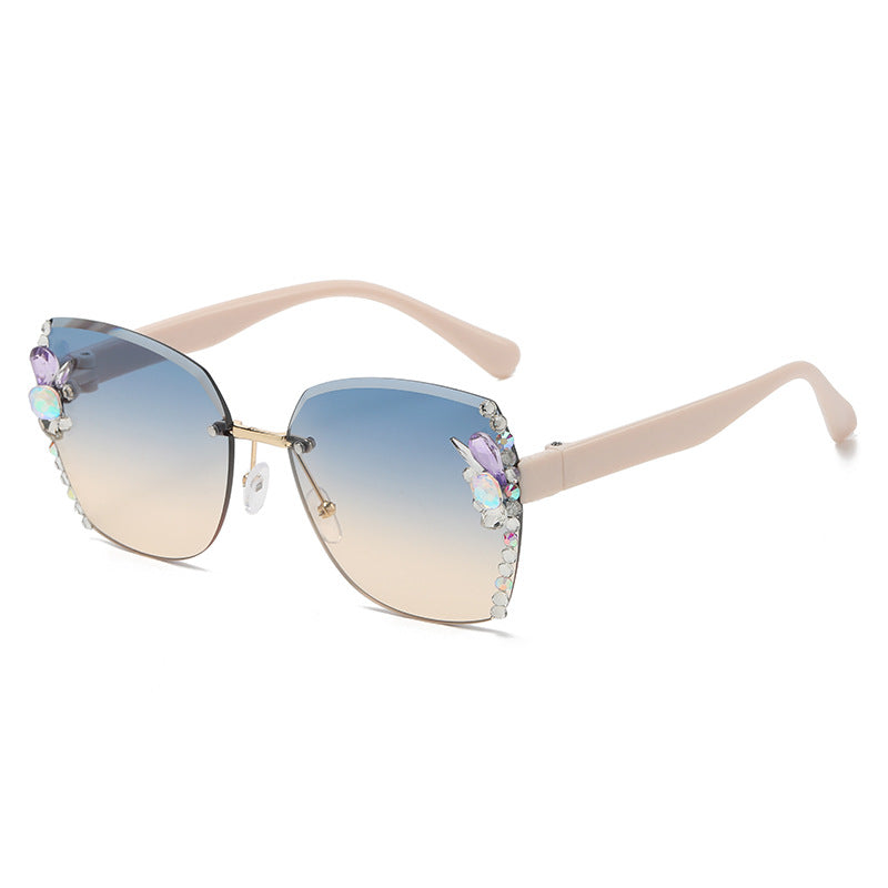 6 Dathanna Faisean Fráma Mór Sunglasses Rhinestone Polaraithe Sunglasses